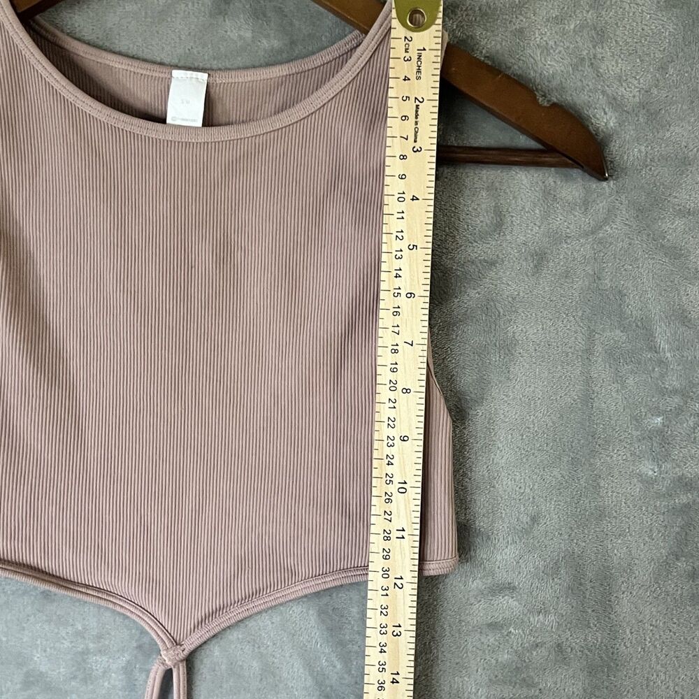 A by Avocado Women’s Ribbed Crop Tank Top Pink S/M Wrap Waist Strap Sleeveless - Picture 5 of 8